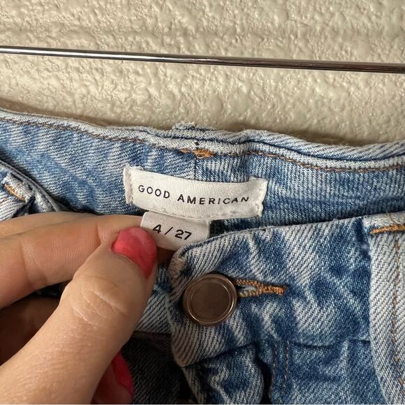 Good American Good Boy high rise straight leg slit hem jeans 4/27 - Picture 8 of 9